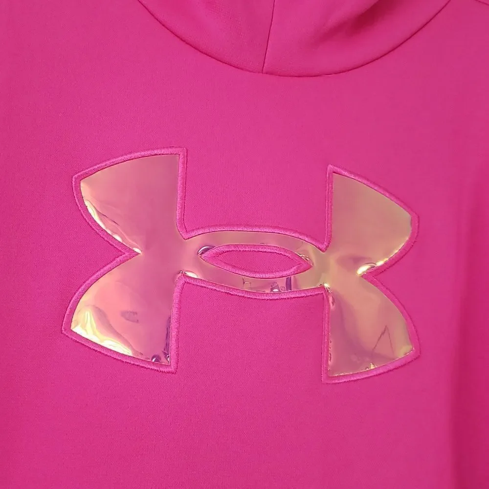 Hot Pink Under Armour LooseFit Hoodie with Shiny Holographic Logo Youth Sz L